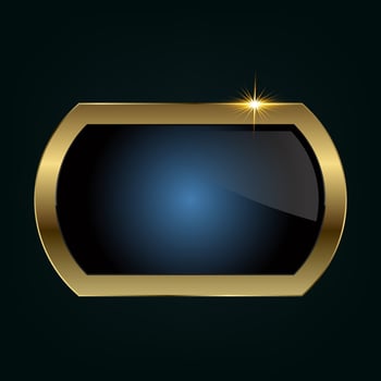 A premium sleek, rounded rectangle with a glossy black-blue center and golden border, radiating sophistication and exclusivity. and illustration vector
