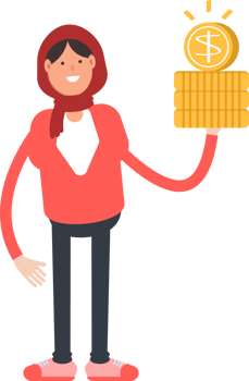 Arab Woman Character Holding Dollar Coins png