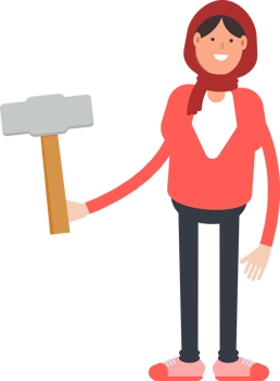 Arab Woman Character Holding Hammer Tool png
