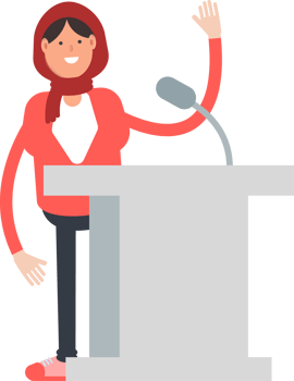 Arab Woman Character Speaking on Podium png