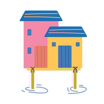Beach shack house, bungalow. Summer cartoon island building, straw roof, exotic vacation camping. Beach shack seashore vector