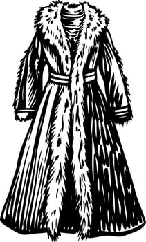 A vintage illustration showing elegant fur gown vector