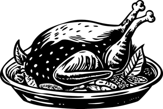 A vintage illustration of roasted turkey dinner vector