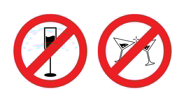 No Alcohol Sign Prohibited Champagne and Cocktail Glass Icons vector