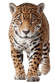Majestic jaguar prowls in a captivating pose showcasing its striking coat and fierce expression against a transparent backdrop png