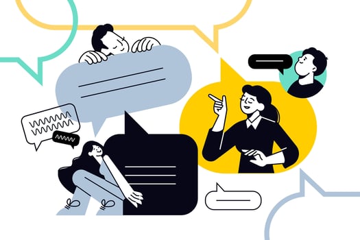 Creative illustration of chatting, chat room, virtual class. concept for web banner, social media banner, business presentation, marketing material. vector