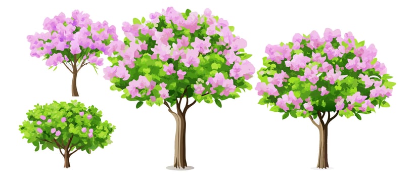 Collection of Pink Flowering Trees, Spring Blossoms vector