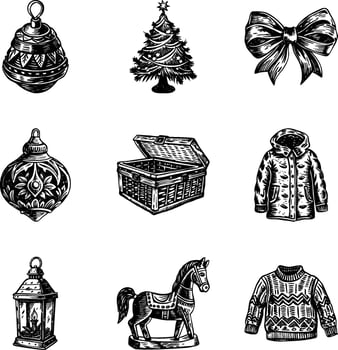 Pack of Vintage Style Winter Art Illustrations vector