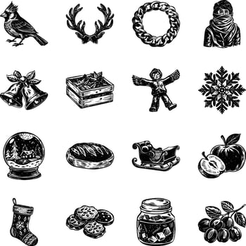 Set of Winter Holiday Art Vintage Illustrations vector