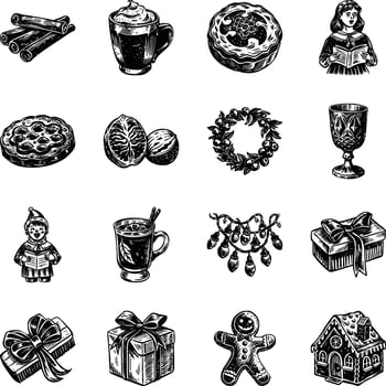 Set of Vintage Style Christmas Celebration Illustrations vector