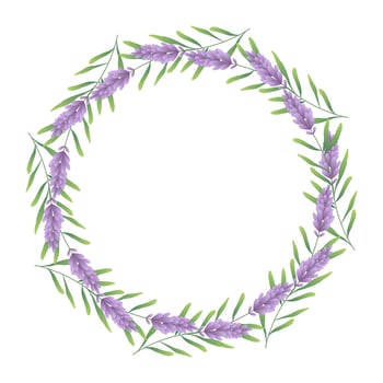 Circular botanical frame featuring lush green leaves and flowers lavender. Abstract plant illustration perfect for banners, cards, and invitations. design vector
