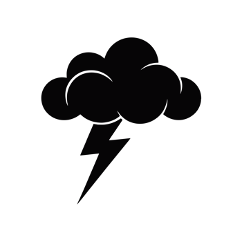 A simple black silhouette depicts a cloud with a lightning bolt striking below cutouts png