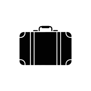 A simplistic black silhouette of a suitcase. cutouts png