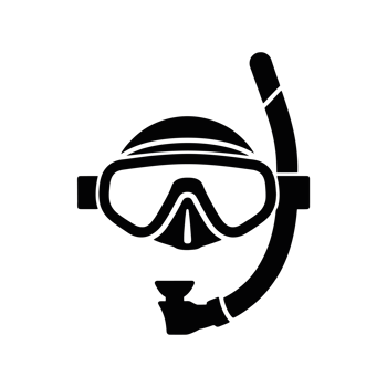 A black icon depicts a snorkel mask and tube, used for underwater exploration. cutouts png