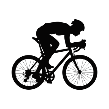 A silhouette of a cyclist in a racing position shows the dynamic form and focus of a person riding a bicycle. cutouts png