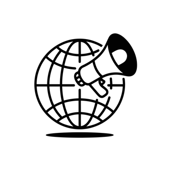 A megaphone is placed on a globe, symbolizing global communication or spreading messages worldwide cutouts png