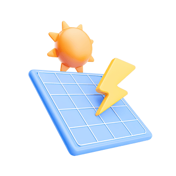 3D solar panel with a sun symbol and a lightning bolt, illustrating solar energy generation. Isolated rendered graphic for renewable power and electricity from the sun. png
