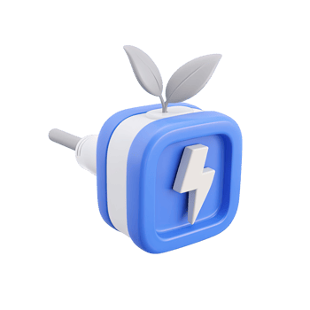 3D icon Blue electrical plug adorned with green leaves and a lightning bolt, symbolizing green energy, eco friendly power, and sustainable electricity. Isolated. png