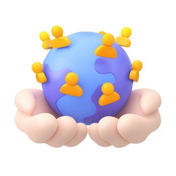 3D icon Hands gently holding a globe with diverse abstract people icons, symbolizing global community, international teamwork, or worldwide connections. Isolated. png