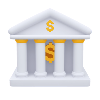 White 3D bank building icon with gold dollar signs representing wealth luxury finance and premium banking Isolated rendered graphic for investment and financial institution themes png