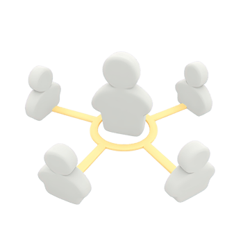 3D icon central person connected to others for social networks team leadership or organization Isolated rendered graphic for community structure and connections png