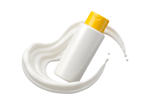 White Lotion Bottle in Creamy Swirl 3D Render Transparent Background Yellow Cap Beauty Product Mockup png