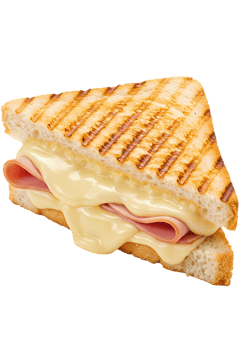 Grilled Ham and Cheese Sandwich Melted Cheese Crispy Toast Closeup Food Photography with Transparent Background png