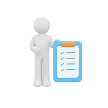 3D person holding a clipboard with a checklist, for task management, surveys, or inspections. Isolated rendered graphic for reports, to-do lists, and evaluation processes. png