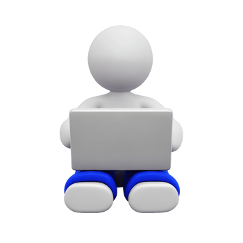 3D person figure sitting with a laptop, representing remote work, online learning, or a computer user. Isolated rendered graphic for digital lifestyle and freelance concepts. png