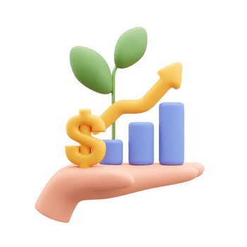 3D icon Hand holding a bar chart with dollar sign and growing sprout Symbolizes sustainable investment green economy or financial growth Isolated png