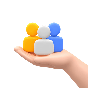 3D icon Hand holding a group of abstract people icons symbolizing teamwork community support human resources or customer relations Unity Isolated png