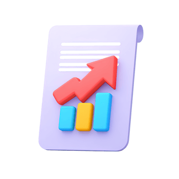 3D icon Document with upward trending bar chart and red arrow signifying financial growth sales increase or positive performance report Isolated png