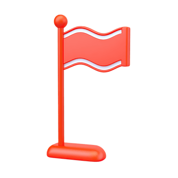 3D red wavy flag on a matching red pole and base. Symbolizes alerts, important markers, team identity, or significant locations and achievements in visuals. png