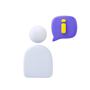 3D abstract person icon with speech bubble showing an 'i' information symbol. Represents user support, help desk, providing information, or customer service. png