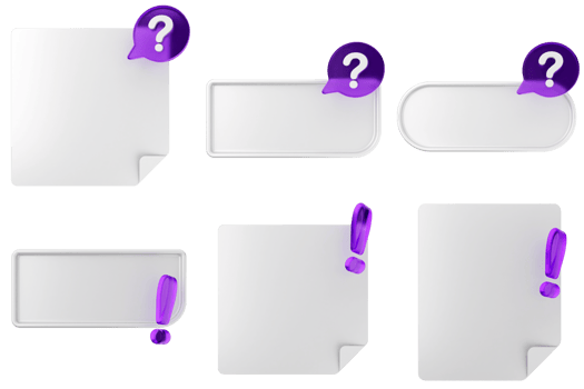 A set of blank paper with question marks and purple markers png