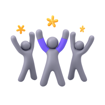 Three figures cheering in celebration 3D rendered icon for success achievement teamwork victory or expressing excitement and positive results png