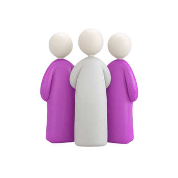 Three figures with central distinct person 3D rendered icon representing team leadership diversity unique role within a group or community focus png