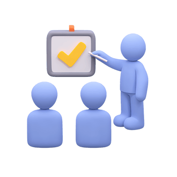 Figure presenting checked board to audience 3D rendered icon for successful task completion training results achievement report or positive feedback png