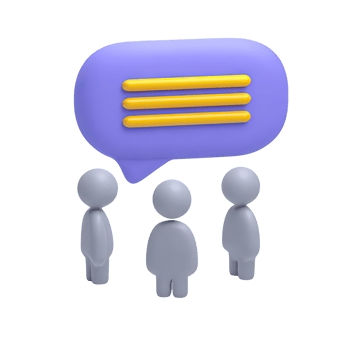 Group of figures with large speech bubble a 3D rendered icon for team discussion online forum group chat or collaborative communication platform png