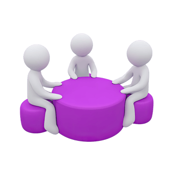 Three figures in meeting around round table a 3D rendered icon for business discussion teamwork collaboration negotiation or conference session png