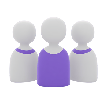 Three figures standing in a row front facing 3D rendered icon for team representation group of users audience members or staff lineup display png
