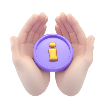 Hands holding information i symbol a 3D rendered icon for providing support offering help customer service or protecting valuable information png