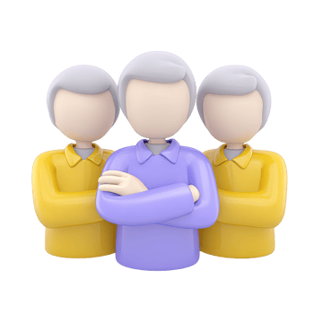 Team of three figures with leader in front a 3D rendered icon representing small business group staff colleagues or team management structure png
