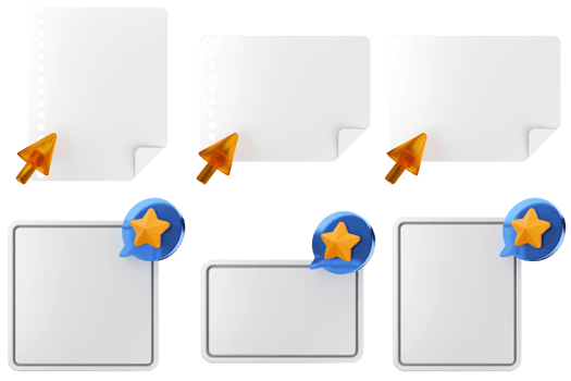 A set of four blank paper with a star and arrow png