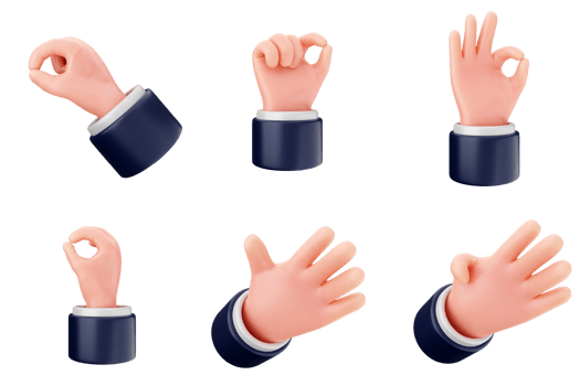 A set of six different hand gestures png