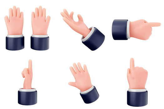 A set of different hand gestures, including a finger pointing png
