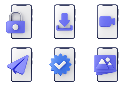 A set of blue and purple icons on a smartphone png
