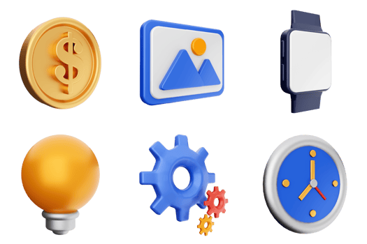 A set of icons that include a clock, money, and other items png