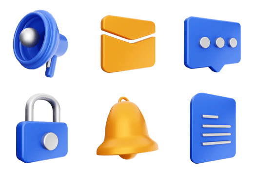 A set of blue and orange icons on a black background png