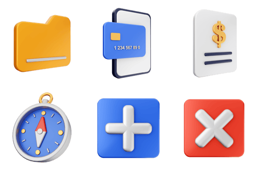 A set of icons that include a compass, money, and a credit card png